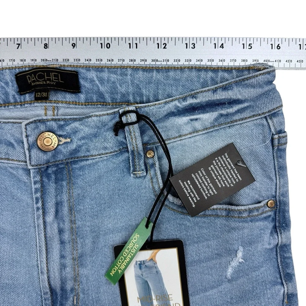 Rachel Roy Jeans Sz 12 /31 Denim Straight Leg Distressed Mid Rise Girlfriend NWT